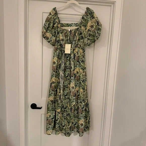 Entro Green Floral Puff Sleeve Midi Dress - Picture 3 of 4